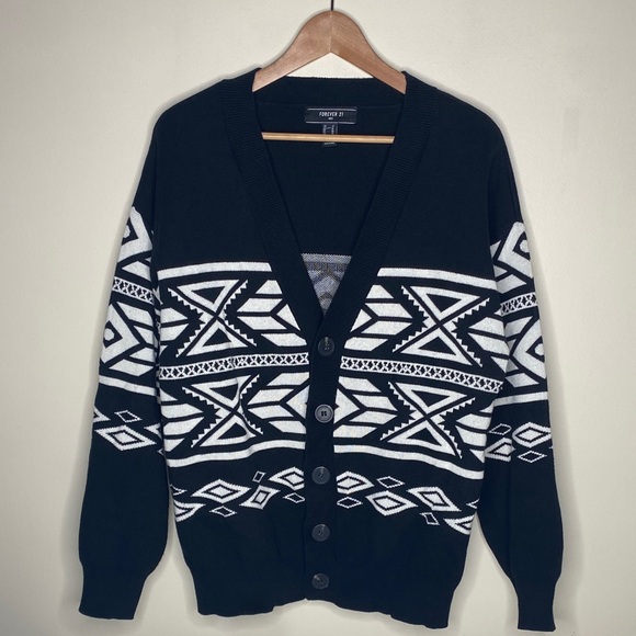 Forever 21 Black and White Geometric Cardigan - Picture 1 of 5